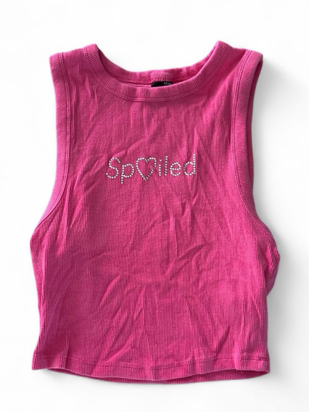 Garage Womens Pink 'Spoiled' Rhinestone Tank Top Y2K
